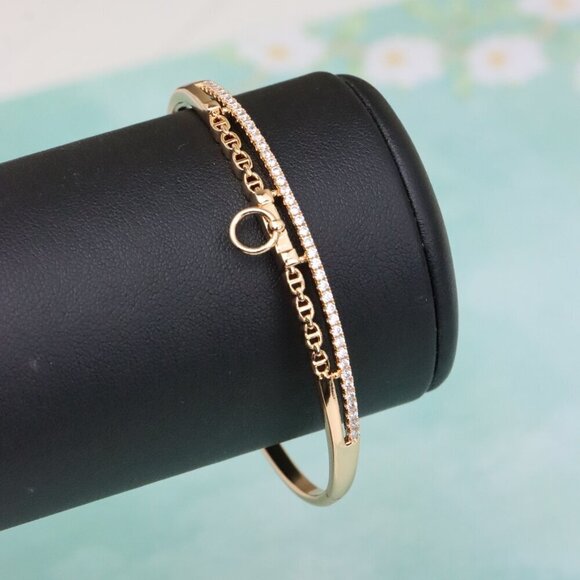 Rose Gold Chain Link Bangle with Dangling Ring, XPBL0576 - Picture 6 of 11